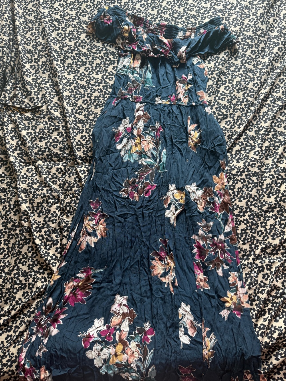 Xhilaration Navy Maxi Dress with Multicolor Floral Print
